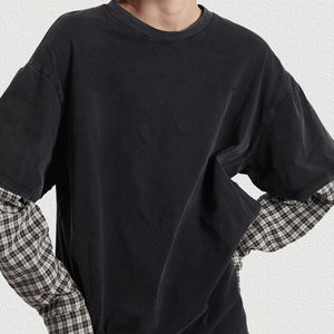 T-shirt de haute qualité Double couche longue personnalisée Double couche T-shirt graphique Chemises en coton à manches gaufrées T-shirt surdimensionné à vendre - Product Image 3