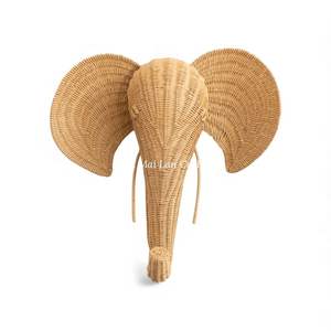 Décoration murale en rotin naturel tressé à la main, style bohème, en forme d'éléphant, pour chambre de bébé, décoration écologique amusante pour la maison - Product Image 1