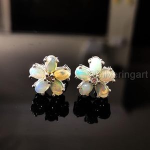 Pendientes de Plata de Ley 925 con Ópalo Natural, Piedra de Nacimiento de Octubre, Regalo de Aniversario, Joyería Hecha a Mano - Product Image 3
