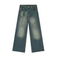 Logo personnalisé blanc pour hommes noir bleu délavé pantalon Streetwear ample jambe large jean coton vintage délavé pour hommes Baggy jean pour hommes