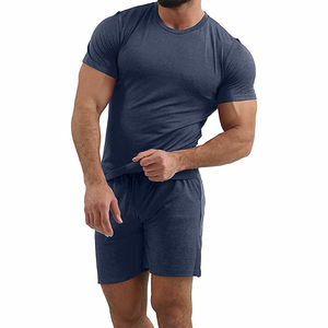 Nouveau été hommes ensemble court costume à manches courtes t-shirt et short deux pièces double ensemble respirant coton T-Shirt - Product Image 3
