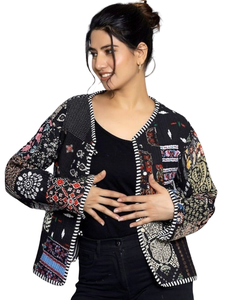 Chaqueta acolchada de algodón hecha a mano, abrigo corto de invierno de retazos con patrón de letras Reversible, regalo perfecto para ella - Product Image 5