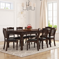 Ensemble de table et chaises de salle à manger moderne pour 8 personnes, sièges en cuir sculpté à la main, bois de teck massif, pliable, convertible, meubles pour la maison