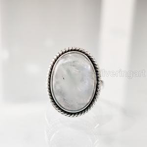 Anillo de mujer, piedra lunar de arcoíris Natural, piedra preciosa, piedra natal de junio, banda Simple, joyería de declaración Vintage, anillo de Plata de Ley 925 - Product Image 4