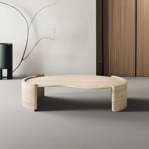 Table basse en marbre travertin classique, design intemporel en pierre, convient aux intérieurs modernes et traditionnels - Product Image 5