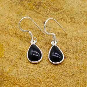 Boucles d'oreilles en forme de larme d'onyx noir faites à la main en argent sterling bijoux en onyx authentiques pour les fêtes bijoux fins cadeau pour les occasions - Product Image 1