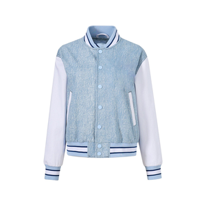 Veste bomber en denim brodée sur mesure Spelman, vêtements de rue haut de gamme, doublure en satin, imperméable, style urbain tendance - Product Image 1