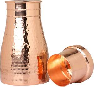 Pure Copper Water <b>Bottle</b> with Hammered Texture Polish 15cm 100% Purity Wholesale Price - Product Image 2