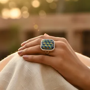 925 Silver Dichroic Glass Modern Daily Wear <b>Statement</b> <b>Ring</b> Women Resizable Gemstone Jewelry Hand-shaped Rainbows Inlay Licensed - Product Image 2