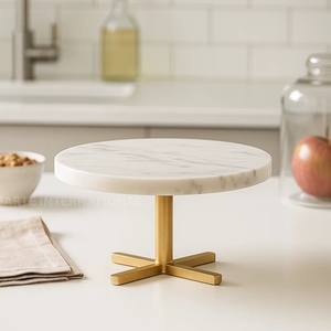 Soporte de pastel de Base cepillada de Metal de panadería moderna de gama alta, bandeja de servicio superior de mármol elegante, plato de exhibición de postres, herramientas para pasteles a granel - Product Image 2