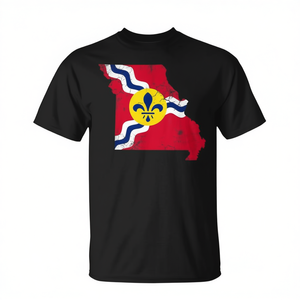 T-shirt unisexe pour adultes, manches courtes, col rond, impression numérique, drapeau de St Louis, carte du Missouri, promotionnel - Product Image 3