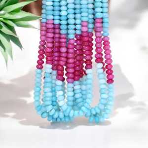 Pink Sky <b>Blue</b> Shaded Candy <b>Opal</b> Smooth Rondelle Beads 7mm to 10mm Loose Gemstone Strand for Jewelry Making Wholesale India - Product Image 1