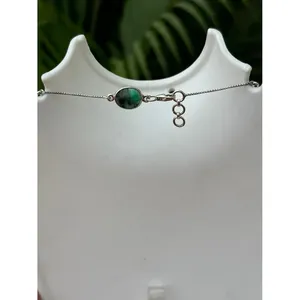 Collier chaîne en argent 925 plaqué or 14K/18K avec diamant taille émeraude et pierre principale en turquoise sertie clos, idéal pour un cadeau - Product Image 5