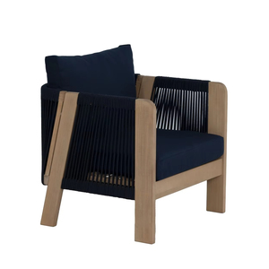 Conjunto de Sillas de Exterior de Primera Calidad en Azul Marino con Cuerda y Madera |   Asientos de Lujo para Patios, Hoteles y Villas |   Proveedor de Vietnam - Product Image 1