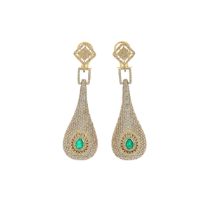 Boucles d'oreilles élégantes plaquées or massif 18 carats avec diamants naturels et pierre verte, bijoux de mariage tendance et mignons - Product Image 6