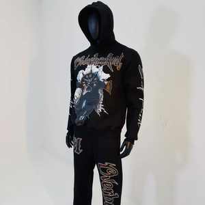 ชุดวอร์มฤดูหนาว OEM สไตล์สตรีทแวร์ ผ้าฝ้าย ซิปเต็มตัว กางเกงทรงบาน ล้างสีแบบ Acid Wash สำหรับผู้ชาย - Product Image 4