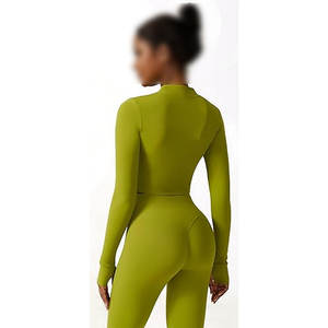 Ensemble de vêtements de sport actif pour femme tendance, taille plus, 2 pièces, uni, devant, haut court, long, respirant, taille élastique, vêtements de sport - Product Image 5