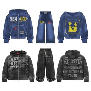 Pantalon de survêtement unisexe personnalisé lavé à l'acide avec broderie en strass Baggy Fit Terry sérigraphie style déchiré ODM approvisionnement pour hommes - Product Image 1