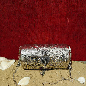 Antique <b>Silver</b> Engraved Metal Evening <b>Clutch</b> <b>Bag</b> Womens Luxury <b>Wedding</b> Party Handbag with Chain Strap Artisan <b>clutch</b> handbag - Product Image 1