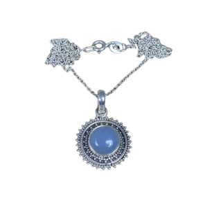 จี้กลมคาลซิโดนีเงินสเตอร์ลิง925ทำด้วยมือหรูหราเครื่องประดับหินวันเกิดชุบโรเดียมของขวัญวันเกิด - Product Image 1