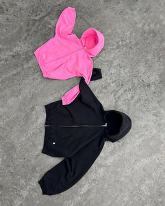 Mfg Heavyweight Custom 600gsm <b>Cotton</b> Crop Cut Hoodie <b>Raw</b> Hem Solid Color Contrast Stitch Zip-up Hooded Collar Embroidered - Product Image 6