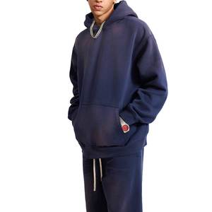 Custom Men's Vintage Wash Regular Breathable Heavyweight Cotton French Terry Tracksuit Solid Color Drop Shoulder Hoodie - Product Image 5