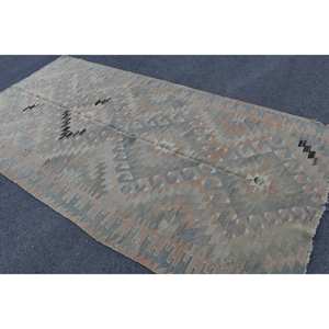 Tapis en laine turque Beige Kilim 5.4 x 10.7ft tissage plat Jacquard avec support en latex de hauteur de pile de peluche de motif abstrait - Product Image 4