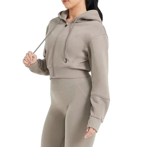 OEM Sweat-shirt décontracté à broderie personnalisée Sweat-shirt à capuche en coton molletonné à demi-fermeture éclair Sweat à capuche pour femme Épaule tombante - Product Image 4