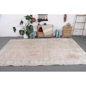 พรมตุรกีขนาด 6.2x10.2 ฟุต พรมวินเทจ พรมขนสัตว์สีขาวลายนามธรรม - Product Image 3