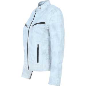 Femmes haut tendance personnalisé automne hiver vestes en cuir solide col tournant conception manches longues respirant doublure en Satin - Product Image 4