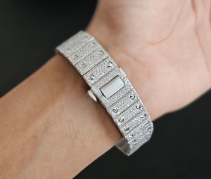 นาฬิกาข้อมือชายหญิงทำจากสแตนเลสสีฟ้าสุดหรู vicvs Moissanite Hip Diamond 2สายชุบทองอนาล็อกดิจิตอล - Product Image 4