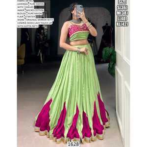 Presentación de desgaste de fiesta diseñador cosido Lehenga Choli Lehenga rayón puro con lona con encaje Kodi - Product Image 1