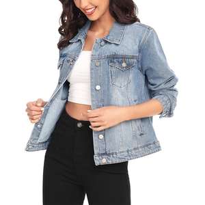 Veste en jean pour femmes grande taille, vente en promotion, automne, tricotée, respirante, col montant, poche, coupe ample - Product Image 2