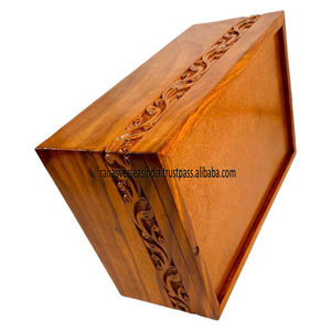 Handcrafted Wooden Cremation Urn with Carved Floral Design Border Elegant <b>Memorial</b> <b>Box</b> <b>for</b> Human Ashes At Wholesale Prices - Product Image 2