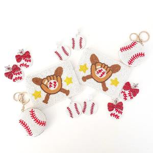 Popular Handmade Beaded Coin Pouch with Detachable Ring Fashionable Zipper Closure Case for Gameday <b>Money</b> Storage <b>Cards</b> - Product Image 3