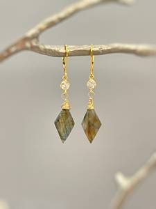 Designer 18K Gold Plated Solid 925 Sterling <b>Silver</b> <b>Drop</b> <b>Earrings</b> Natural Labradorite Gemstone Irregular Shape Weddings Parties - Product Image 2
