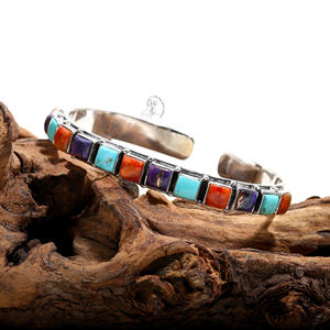 Violet/Vert Cuivre Turquoise Éponge Corail Femmes Bracelet Ouvert Pur 925 Solide En Argent Sterling Double Pierre Bracelet Bracelets - Product Image 4