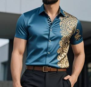 Nuevas camisas de manga corta con estampado de sublimación para hombre, camisas al por mayor de tendencia de algodón 100%, camisas de secado rápido de diseño informal - Product Image 5