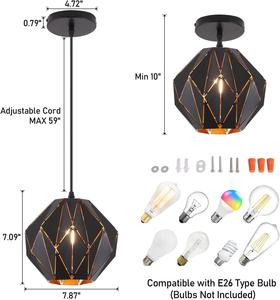 Calvin Handicrafts Ceiling Hanging <b>Light</b> Fixture <b>Black</b> Metal Creative Geometric Antique Imitation Diamond <b>Shade</b> Large Pendant - Product Image 4
