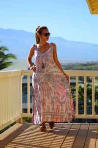 Summer Hot Selling Women's Casual Maxi Dress Sleeveless V-Neck Tie Dye Floral Pattern Loose Backless Floor-Length Woven Method - Product Image 3