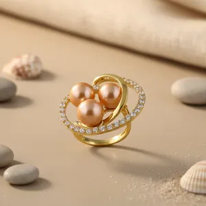 Women's Trendy Rose Gold Plated Pearl <b>Ring</b> <b>CZ</b> Stones 18K Inlay Opening Alloy Main Material Cut Diamond Shape Fashion - Product Image 3