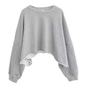 Sudadera Corta de Felpa Francesa para Mujer, Estilo Americano, Informal, Corta, para Otoño e Invierno, con Dobladillo Ancho, Camisas Cálidas - Product Image 1