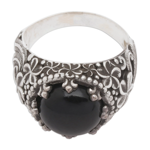 แหวนคืนดอกค็อกเทลสีเงินสเตอร์ลิง925เป็นมิตรกับสิ่งแวดล้อมดีไซน์ด้วยนิลลายดอกไม้วันครบรอบของแม่คริสเตียน - Product Image 1