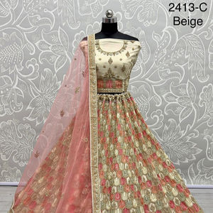 Filet de mariée à broderie assortie multi-fils lourds Lehenga Choli pour femmes, vêtements de fête de mariage pour adultes - Product Image 4