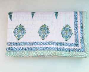 Hand Block Print Reversible Razai Quilt Indian Kantha Winter Bedding - Product Image 1
