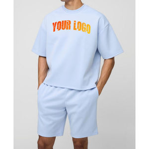 Conjunto de Camiseta y Pantalones Cortos Extra Grandes para Hombre, Estilo Vintage Informal, Transpirable, 100% Algodón, con Logotipo Personalizado, Estampado por Transferencia de Calor, Traje Deportivo de Verano - Product Image 4