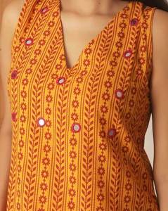 Conjunto de Kurta de Algodón para Mujer al por Mayor con Bordado de Espejo, Conjunto Étnico para Uso Diario, Color Amarillo, Tela Suave y Transpirable para Boutique - Product Image 2