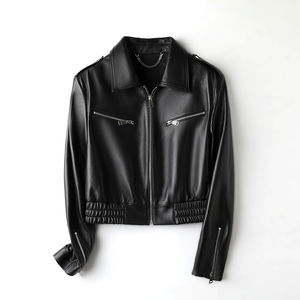 Chaquetas de mujer 2025, bombardero de cuero suelto Retro personalizado para mujer, chaqueta de cuero de piel de oveja personalizada auténtica - Product Image 3