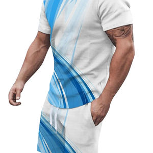 Conjunto de ropa deportiva de 2 piezas con diseño abstracto azul Impresión por sublimación Conjunto de ropa deportiva para hombres con pantalones cortos de impresión completa - Product Image 6