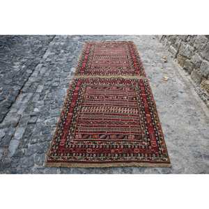 พรมขนแกะตุรกีวินเทจสีแดงสีดำโอเวอร์ไซส์แบบแบนด้านหลังเป็นยางรอง360X940ฟุตสำหรับตกแต่งห้องนั่งเล่นเย็บปะติดปะต่อกัน - Product Image 1